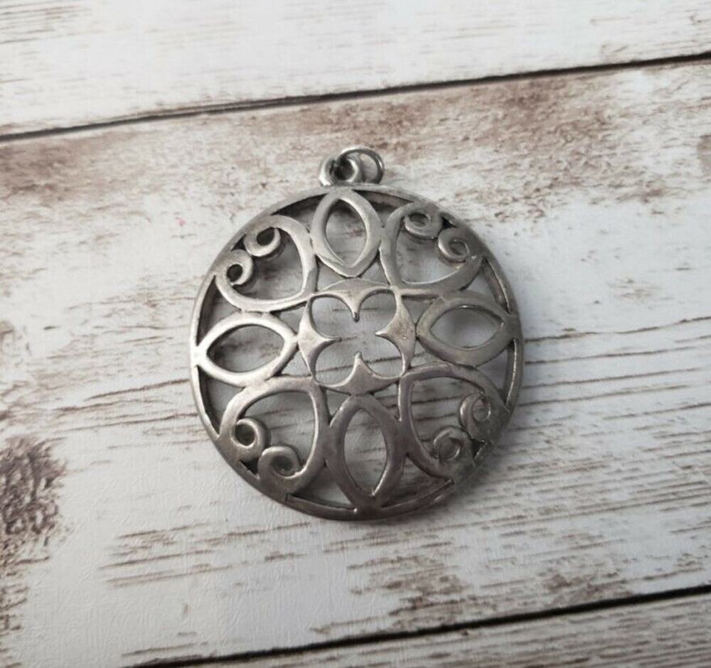 Vintage Pendant - Ornate Silver Tone Circle Cut Out Design - No Chain Included
